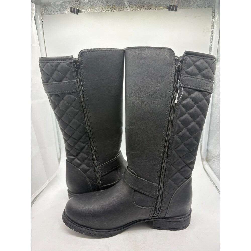 Thereabouts Hailey Black Quilted Knee High Boots Girls Size 2 M Side Zip